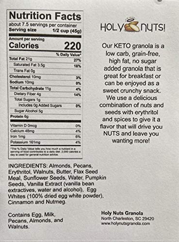 Holy Nuts Keto Food Low Carb Granola - Cereal Snack - Paleo Friendly - Ketogenic Breakfast Nut Foods - Low Sugar, Grain & Gluten Free Healthy Travel