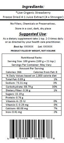 Virgin Extracts (TM) Pure Premium Organic Freeze Dried Strawberry Extract Powder 25:1 Concentrate SuperFood (25 x Stronger) 16oz Pouch (454 Grams)