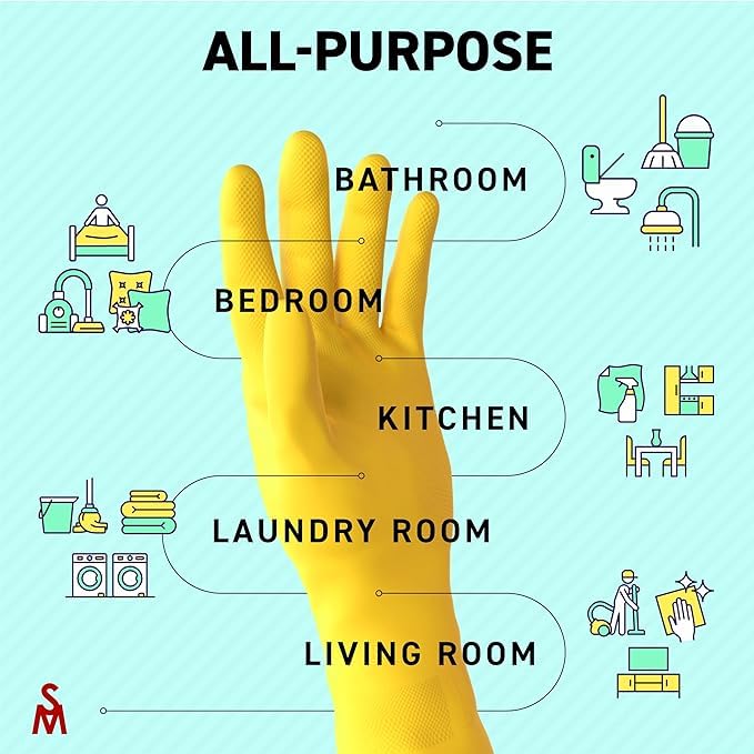 SteadMax 3/6 Pairs Cleaning Gloves, Disposable Natural Rubber Dish Gloves, Reusable Waterproof Latex Non-Slip Dishwashing Gloves for Kitchen