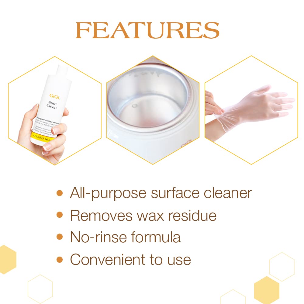 GIGI Sure Clean Wax Residue Remover, All-Purpose Surface Cleaner for Warmers, Salon & Spa Equipment, Removes Build-Up, 16 fl oz