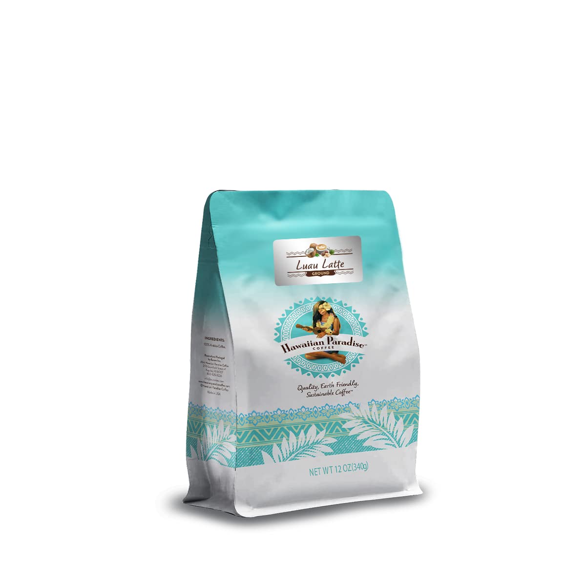 Hawaiian Paradise Coffee Luau Latte Coconut and Macadamia Nut Flavored Coffee- Ground 12oz. Bag - 100% Arabica Beans
