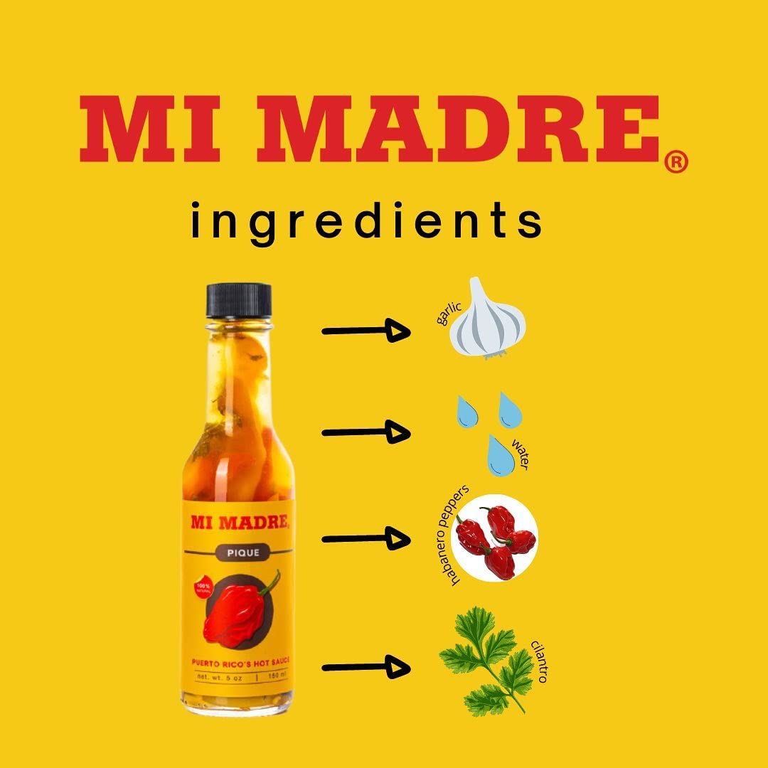 Mi Madre Pique Hot Sauce, Handcrafted in Puerto Rico, 100 Percent Natural, 5 Ounce (Pack of 12)