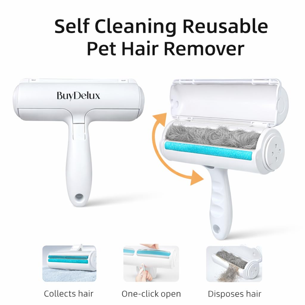 BuyDelux Pet Hair Remover Roller, Reusable Self-Cleaning Lint Roller for Dog & Cat Hair, Fur Removal for Furniture Couch Carpet Car Clothes & Bedding