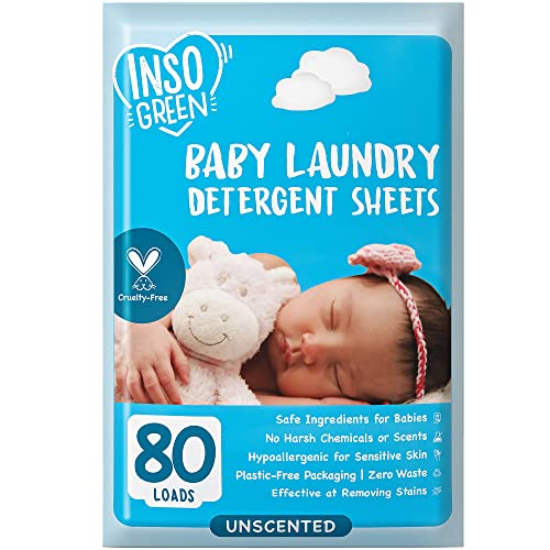 Baby Laundry Detergent Sheets for Infant, Toddler and Newborns, 80 Loads, Unscented - Gentle for Sensitive Skin - Washing Detergent for Baby Clothes