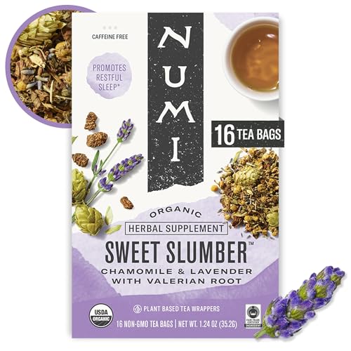 Numi Organic Sweet Slumber Tea with Chamomile, Valerian Root & Lavender, 16 Count Box of Tea Bags Herbal Teasan