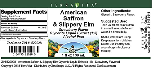 American Saffron & Slippery Elm Glycerite Liquid Extract (1:5) - Strawberry Flavored (1 oz, ZIN: 522028) - 3 Pack