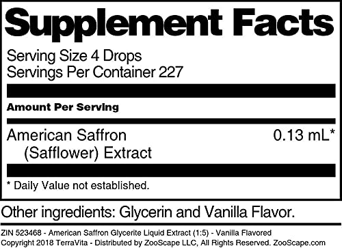 American Saffron Glycerite Liquid Extract (1:5) - Vanilla Flavored (1 oz, ZIN: 523468)
