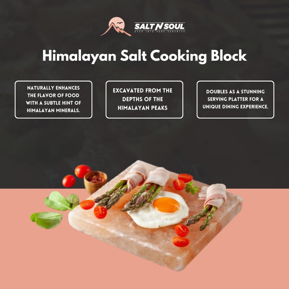 SALT N SOUL Himalayan Salt Block for Grilling Size 8x8x1 | Salt Block for Cooking, Serving, and Cutting | Cooking Salt Stone | Himalayan Salt Plate