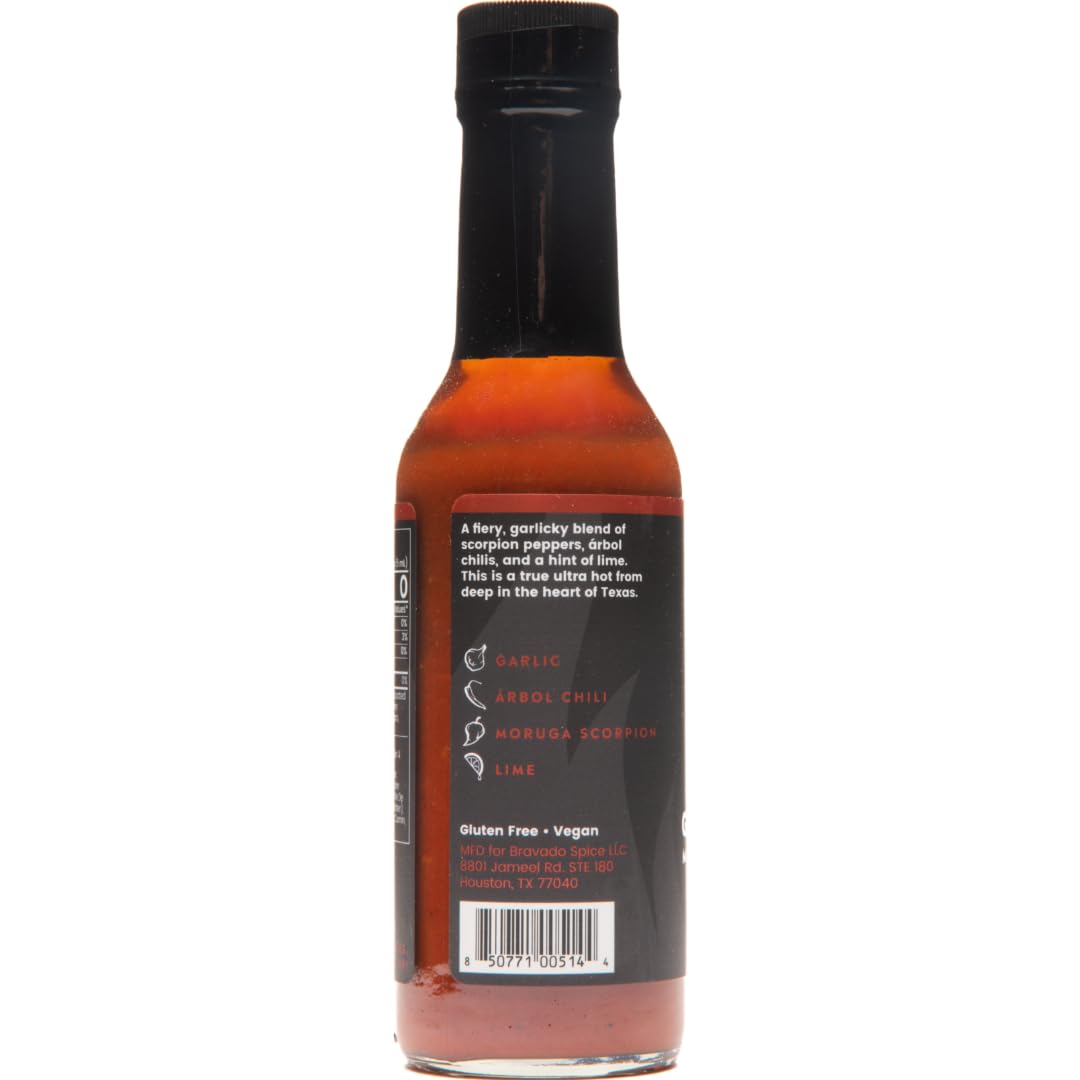 Garlic and Arbol Moruga Scorpion Hot Sauce By Bravado Spice Gluten Free, Vegan, Low Carb, Paleo Hot Sauce All Natural 5 oz Hot Sauce Bottle Award