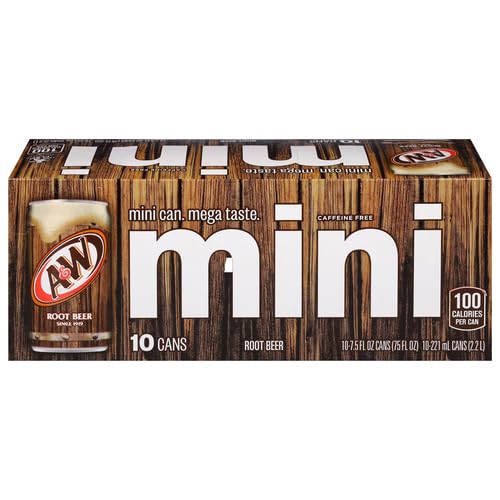 A&W Root Beer Soda, 7.5 fl oz Mini Cans, 10 pack