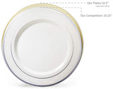 " OCCASIONS " 120 Plates Pack, Heavyweight Premium Disposable Plastic Plates Set 60 x 10.5'' Dinner + 60 x 6.25'' Dessert/Cake Plates (Ivory & Gold