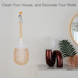 Feather Duster, Lambswool Duster for Cleaning Set of 2, Wooden Handle with Hanging Rope, Washable Reusable Small Hand Duster for Cleaning Wall Plant