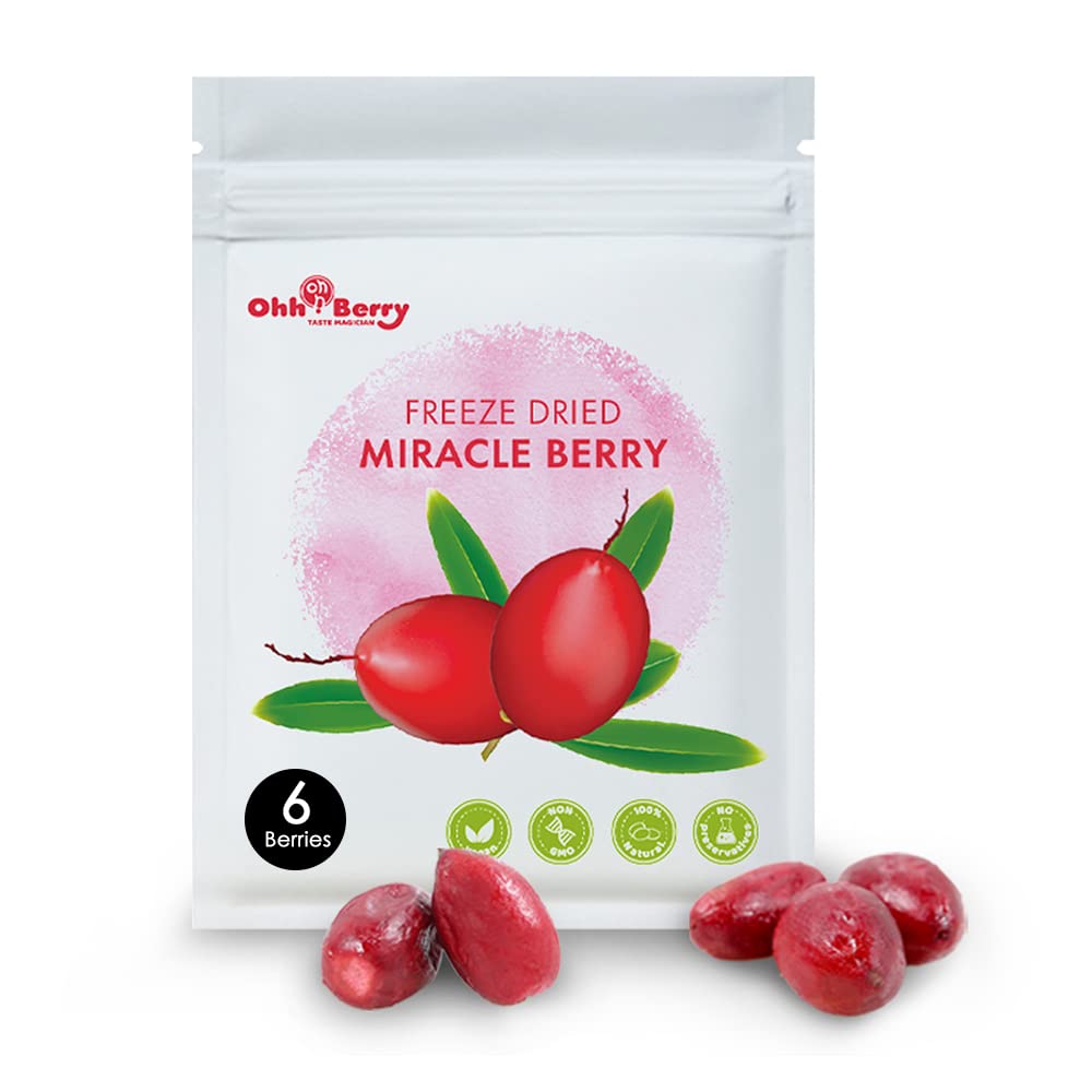 Ohh! Berry Miracle Berry [all 6 of them],Miracle Berries are 100% Natural & Freeze-Dried Friut Snacks to Turn Sour To Sweet and Reduce Sugar Use