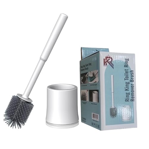 Ring King Toilet Ring Remover Silicone Toilet Brush and Holder Set| This Bathroom Accessory Brush and Holder Easily Scrub Grime, Mineral deposits