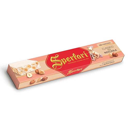 Sperlari Torrone Traditional Italian Candy - Gourmet Hard Nougat With Lemon, Vanilla & Crunchy Chopped Hazelnuts - Full Size Imported European Candy