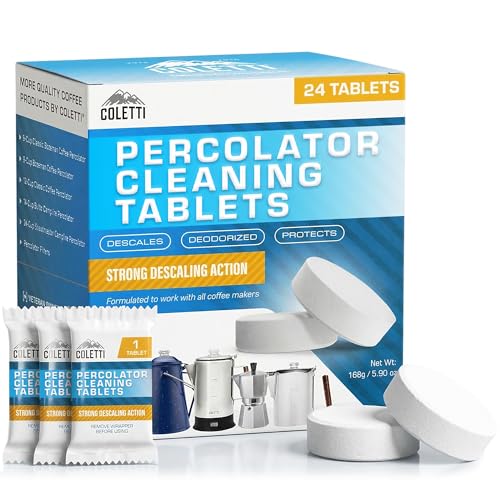 COLETTI Coffee Pot Cleaner - Coffee Percolator Cleaner, Coffee Cleaning Tablets - Descaler for Stainless Steel Percolator, Moka Pot, French Press
