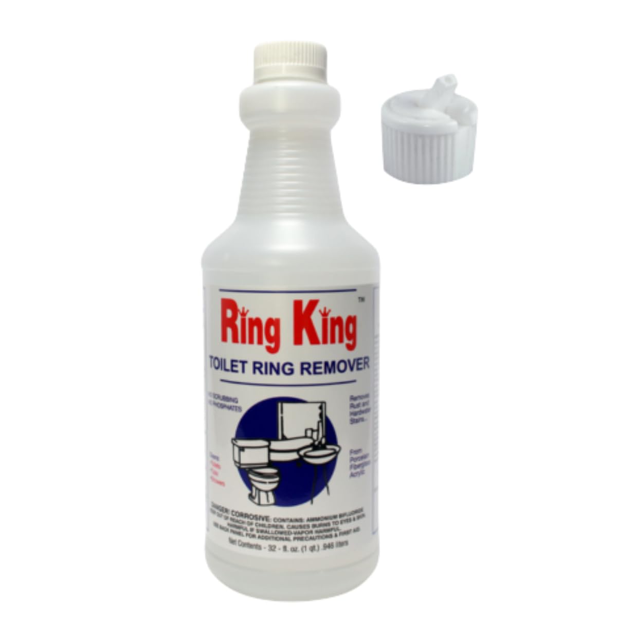 Ring King Toilet Ring Remover, 32 oz, with flip-top applicator - Heavy-duty for rust, hard water, and mineral stains in toilets. Restores severely