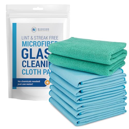 Claro 2 Step Glass Cleaning Cloth 8-Pack - Green Wet & Blue Dry Microfiber Towels Cleaning for Windows, Mirrors & Glass - Streak and Lint Free Cloth
