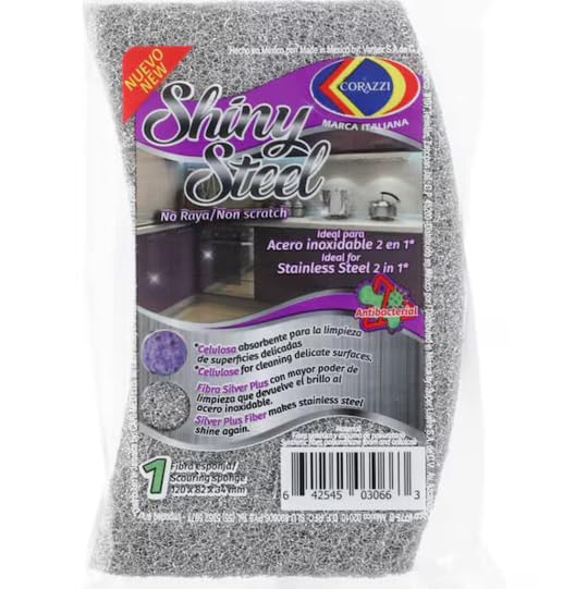 Shiny Steel Stainless Steel Cleaning Scrubber Pad, 2-in-1, Non-Scratch, Silver (6 Pack)