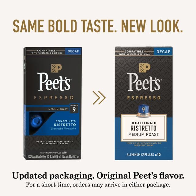 Peet's Coffee, Medium Roast Decaf Espresso Capsules, Compatible with Nespresso Original Machine, Decaffeinated Arabica Coffee - Decaf Ristretto