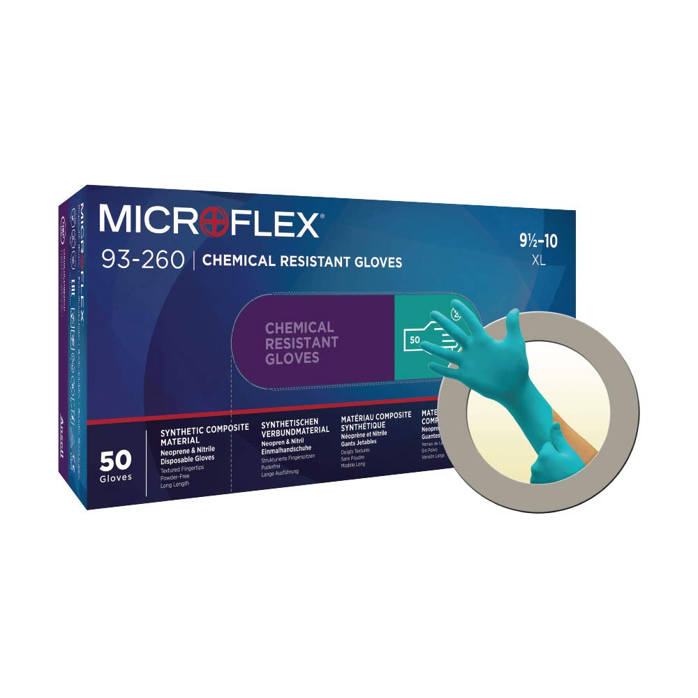 Microflex 93260100 93-260 7.8 Mil Triple-Layer Disposable Neoprene and Nitrile Blend Gloves