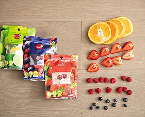 Little Jasmine All Natural Fruit Jelly Candy Variety Pack, Vegan, Gluten Free Snacks (3 Bags 1.8 oz Each- Strawberry, Cranberry & Blueberry, Lime)