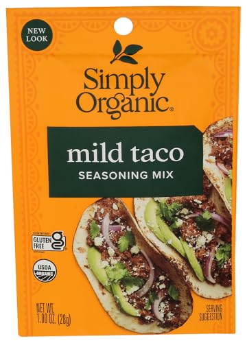 Simply Organic Mild Taco Seasoning Mix, Gluten Free, Certified Organic, Kosher, Vegetarian, Pure Flavor for Tacos, Stir-Fries, Mexican Dishes