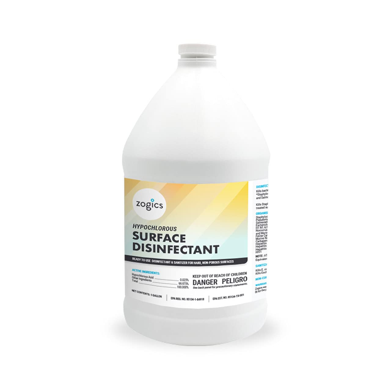 Zogics Hypochlorous Acid Ready-to-Use Disinfectant - EPA-Registered List N - Perfect for ULV & Electrostatic Sprayers and Foggers (1 Gallon)