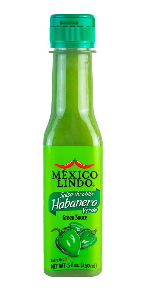 Mexico Lindo Green Habanero Hot Sauce | Real Green Habanero Chili Pepper | 75,900 Scoville Level | Enjoy with Mexican Food, Seafood & Pasta | 5 Fl Oz