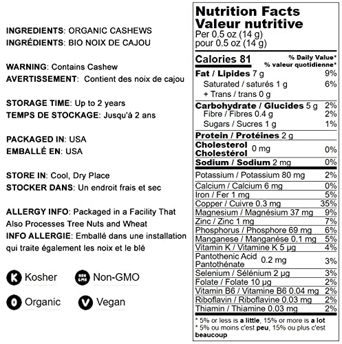 Food to Live Organic Dry Roasted Whole Cashews, 8 Ounces Non-GMO, Unsalted, Oven Roasted Nuts, No Oil Added, Kosher, Vegan, Bulk. Crunchy Texture