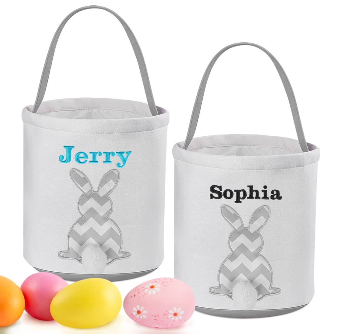 Personalized Easter Bunny Basket, Touber 2 Pack Easter Baskets for Kids Customized Easter Basket Easter Basket Bags Personalized Easter Baskets
