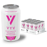 VYV Sparkling Strawberry Lime Hydration - Electrolytes + 5g Prebiotic Fiber, 1g Sugar, Real Juice, Non-GMO, Gluten Free, Plant-Based - 12 fl oz Cans
