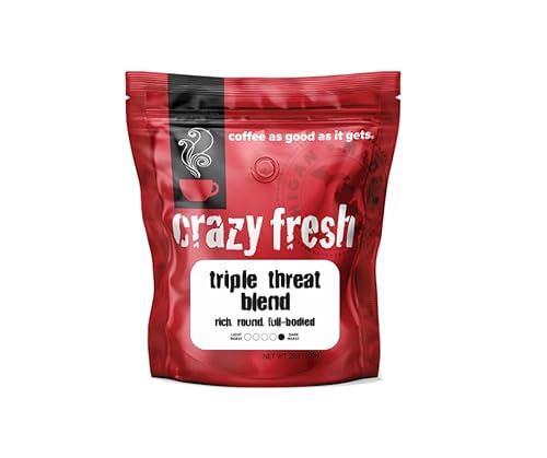 Crazy Fresh Triple Threat Whole Bean Coffee, 2 lb, Dark Roast Blend, Dark Chocolate, Bold Winey Finish, Full Bodied
