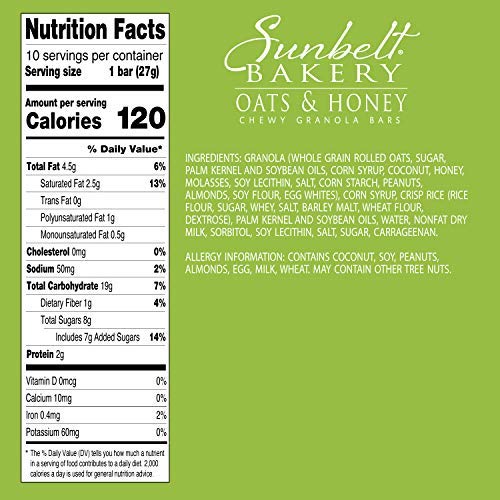 Sunbelt Bakery Oats & Honey Chewy Granola Bars, 50-1.0 OZ Bars (5 Boxes)