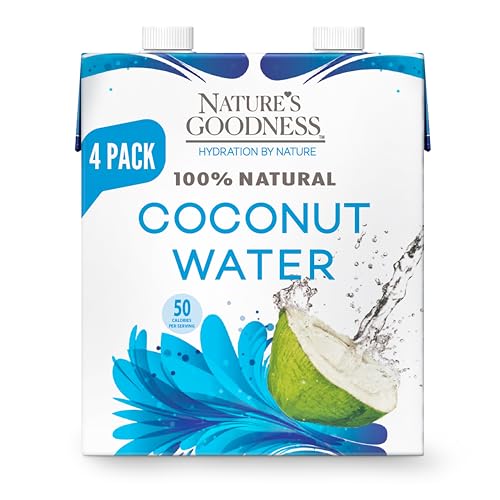 Nature's Goodness Coconut Water No Sugar Added - Unsweetened, Fat Free, Plant-Based Electrolyte Drink - 4 Pack 44.8 Fl Oz Total (4 x 330 ml)