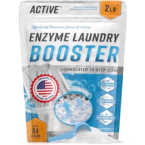 Enzyme Laundry Booster Odor Remover - 2 lbs Unscented Enzymatic Clothes Stain Cleaner Powder, Natural Deodorizer with Bio Active Enzymes, Detergent