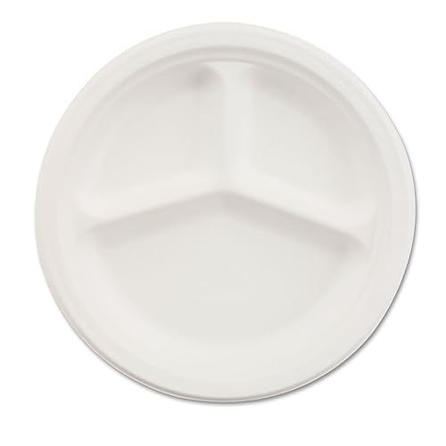 Chinet Paper Dinnerware, 3-Compartment Plate, 10.25" Dia, White, 500/carton