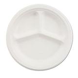 Chinet Paper Dinnerware, 3-Compartment Plate, 10.25" Dia, White, 500/carton