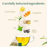 VAHDAM, Lemon Ginger Tea Bags (100 Green Tea Bags) Low Caffeine | Fruity Flavor - Zesty Lemon & Ginger, Orange Peel | Resealable Ziplock Pouch | Brew