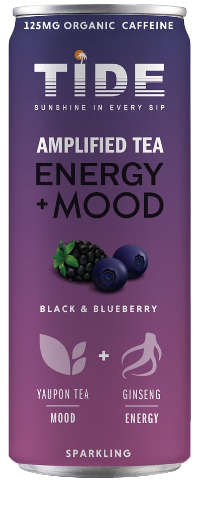 TIDE Yaupon Tea Premium Brewed Clean Energy with 125mg Caffeine - Ginseng Health Drink - Organic Fruit Juice & Green Tea - Healthy Morning Boost