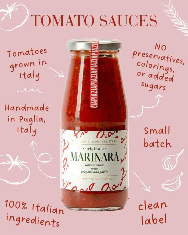 Zia Pia Marinara Tomato Sauce - 15.1 Ounce | Authentic Italian Pasta Sauce | Small Batch | Made in Italy |