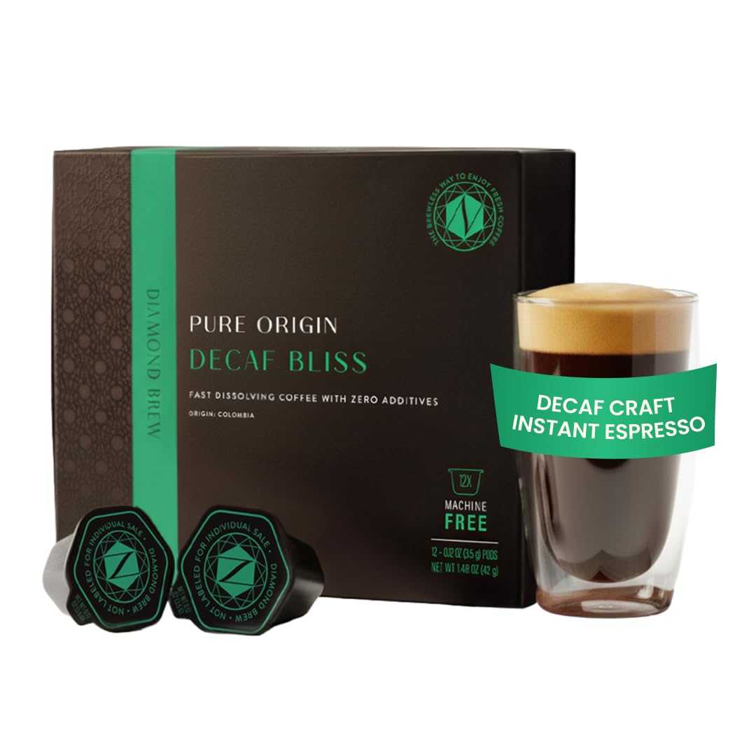 Luxury Instant Espresso - Decaf, Hot or Iced Instant Coffees, Cold Brew Coffee, Double Shot Espresso, 12 Count, 100% Arabica, Sugar Free, No Additives