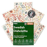 FEBU Swedish Dishcloths for Kitchen | 5 Pack Watercolor Reusable Paper Towels Washable | Swedish Dish Towels | Non-Scratch Cellulose Sponge Cloths |