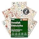 FEBU Swedish Dishcloths for Kitchen | 5 Pack Watercolor Reusable Paper Towels Washable | Swedish Dish Towels | Non-Scratch Cellulose Sponge Cloths |