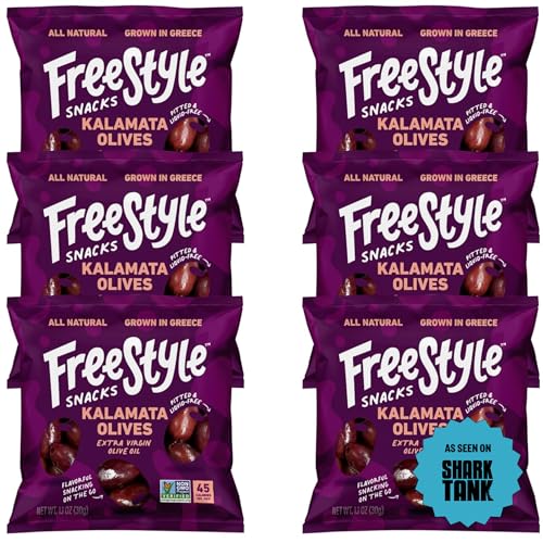 Freestyle Snacks Olive Snack Packs - As Seen on Shark Tank - Single Serve - Fresh Pitted Kalamata Olives, Grown in Greece, All Natural, Non-GMO