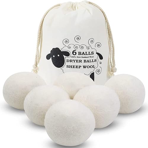 Wool Dryer Balls, 6 Pack Laundry Dryer Balls Reusable and Handmade, 100% Organic New Wool Natural Fabric Softener, Dryer Sheets Alternative and Reduce