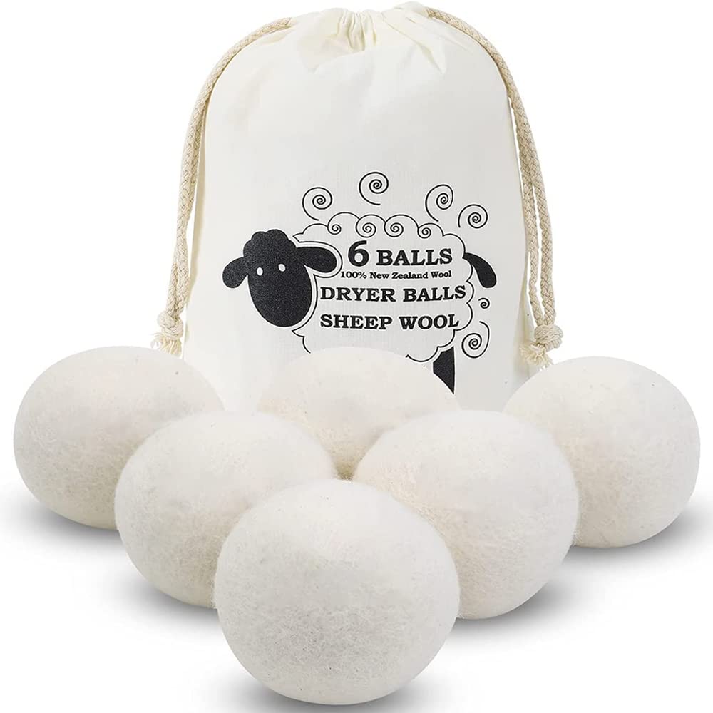 Wool Dryer Balls, 6 Pack Laundry Dryer Balls Reusable and Handmade, 100% Organic New Wool Natural Fabric Softener, Dryer Sheets Alternative and Reduce