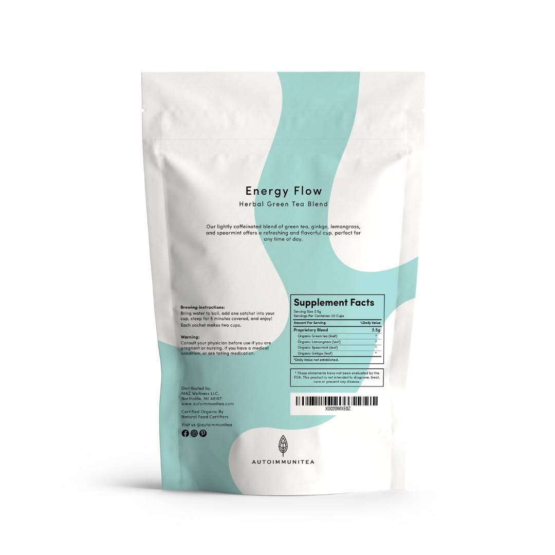 AutoimmuniTea -- AIP Energy Tea Blend, for Energy Boost, Cognitive Function, with Organic Green Tea, Lemongrass, and Spearmint - 15 Loose Leaf Tea