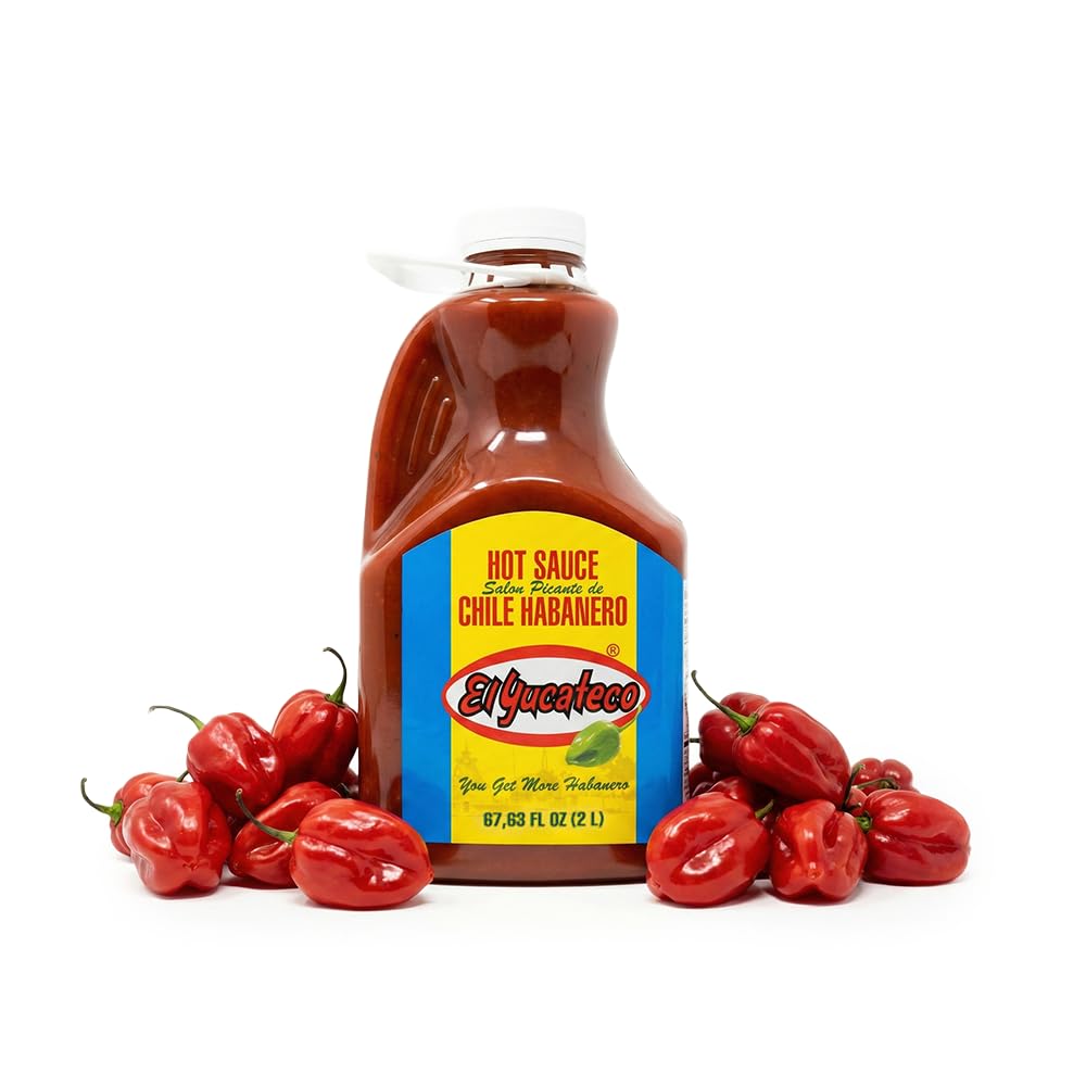 El Yucateco Red Habanero Hot Sauce Authentic Mexican Chile Habanero Sauce, Medium Heat, 8 fl oz / 120 ml), Imported from Mexico (Half Gallon)