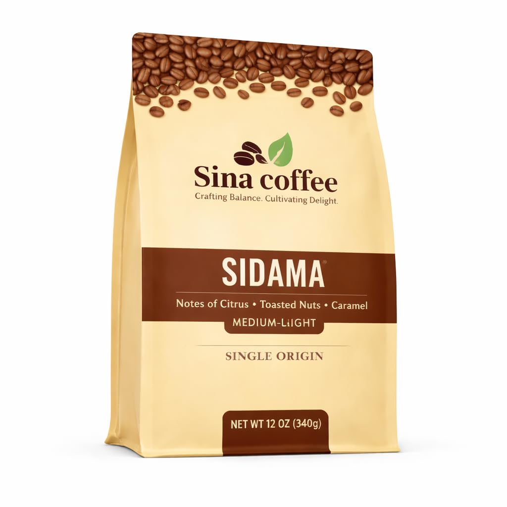 SINA COFFEE Premium 100% Arabica Ethiopian Coffee - Sidama Single Origin Medium Roast Whole Bean Coffee - 12oz Freshly Roasted”